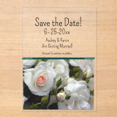 アクリルの白いバラの日付を保存 アクリル招待状 (正面)