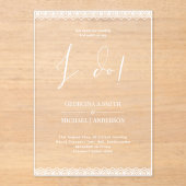 アクリルの結婚式が白い文字レースを招モダンく アクリル招待状 (正面)