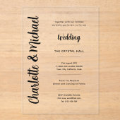 アクリルの結婚式が透明はっきりしたモダン アクリル招待状 (正面)