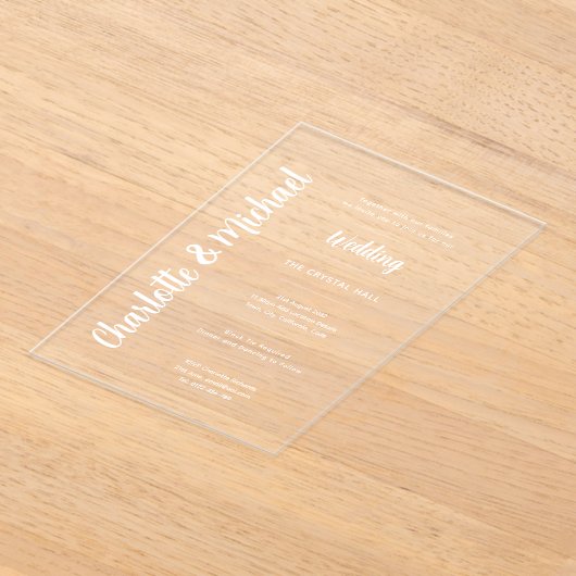 アクリルの結婚式が透明はっきりしたモダン アクリル招待状 (レイダウン)