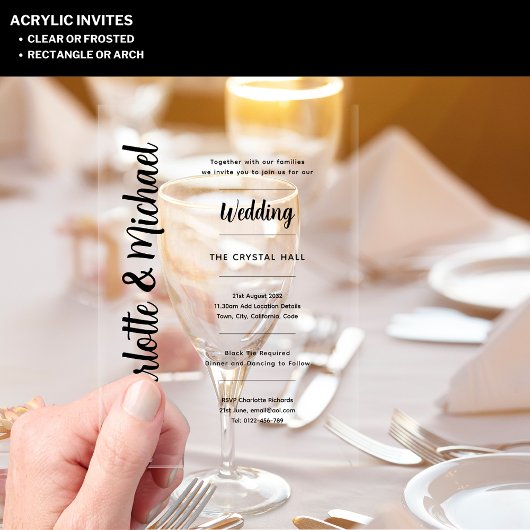 アクリルの結婚式が透明はっきりしたモダン アクリル招待状