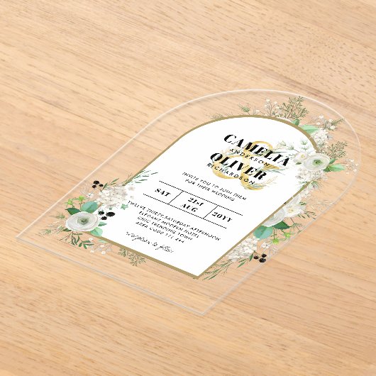 アクリルの結婚式でボホホワイトローズを素朴誘う アクリル招待状 (レイダウン)