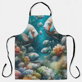 アクリルの魚と珊瑚の水中絵を描芸術 エプロン