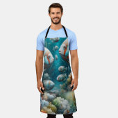 アクリルの魚と珊瑚の水中絵を描芸術 エプロン (着用した状態)