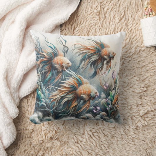 アクリルの魚と珊瑚の水中絵を描芸術 クッション (ブランケット)