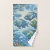 アクリルの魚と珊瑚の水中絵を描芸術 バスタオルセット (ハンドタオル)