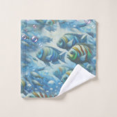 アクリルの魚と珊瑚の水中絵を描芸術 バスタオルセット (ウォッシュタオル)