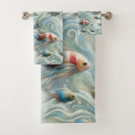 アクリルの魚と珊瑚の水中絵を描芸術 バスタオルセット