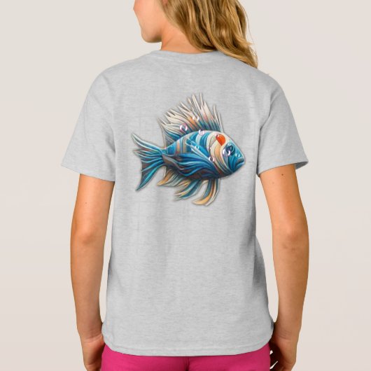 アクリルの魚と珊瑚の水中絵を描芸術 Tシャツ (裏面)