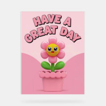 アクリルは日素晴らしにピンクの花の看板を持つ