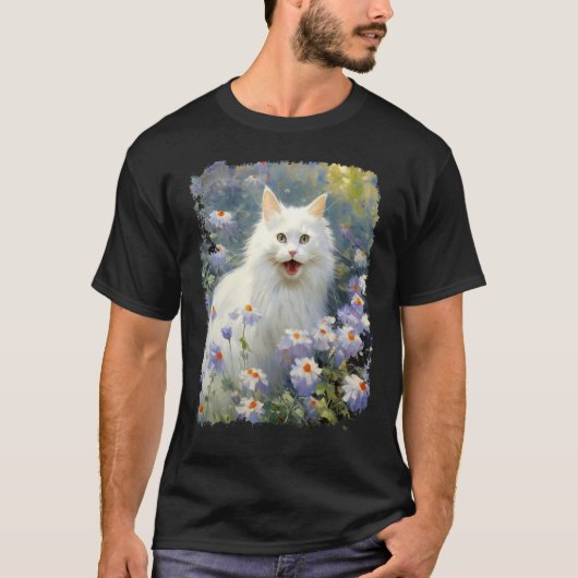 アクリルアートの白猫 Tシャツ (正面)