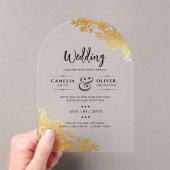 アクリルウェディングエレガントで金ゴールドレース アクリル招待状 (インサイチュ (ポータブル))