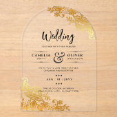 アクリルウェディングエレガントで金ゴールドレース アクリル招待状 (正面)
