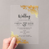 アクリルウェディングエレガントで金ゴールドレース アクリル招待状 (インサイチュ (ポータブル))