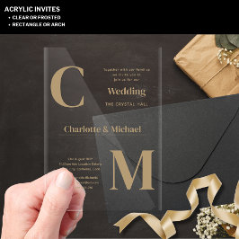アクリルウェディング招き金ゴールドミニマル文字はっきりした アクリル招待状