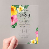 アクリルウェディング招待トロピカルフラワーズルアウ（ハワイ式宴会）ビーチ アクリル招待状 (インサイチュ (ポータブル))