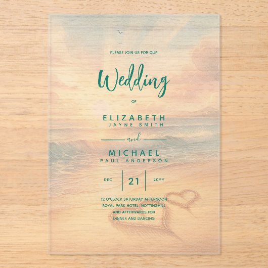 アクリルウェディング招待熱帯ビーチサンセット海 アクリル招待状 (正面)