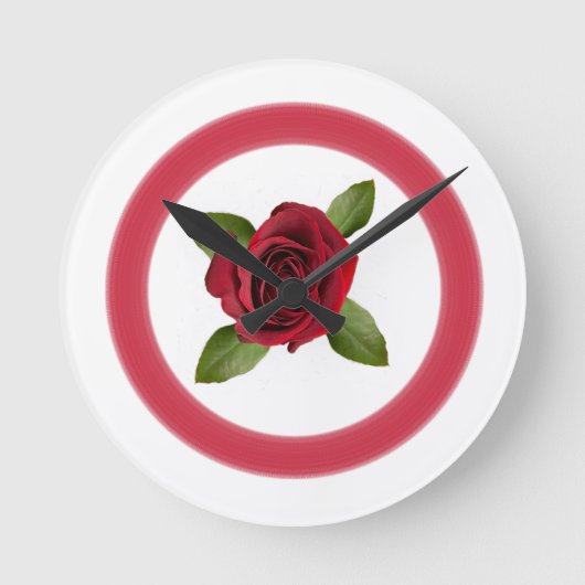 アクリルウォールクロックレッドローズ ラウンド壁時計 (正面)