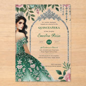 アクリルエメラルドグリーンシルバークリンスドレス花 アクリル招待状 (正面)