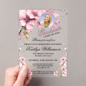 アクリルエレガントフローラピンク写真卒業パーティー アクリル招待状 (インサイチュ (ポータブル))