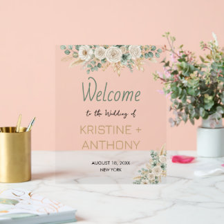 アクリルエレガント赤面フローラ結婚のウェルカムサイン アクリルサイン
