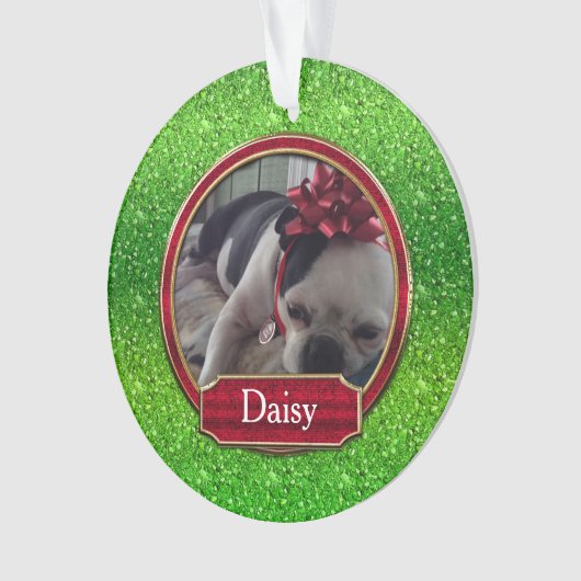 アクリルオーナメントフフェイクォトグリーンレッドスパークル オーナメント (正面)