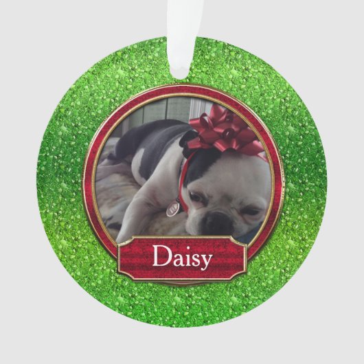 アクリルオーナメントフフェイクォトグリーンレッドスパークル オーナメント (正面)