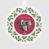 アクリルオーナメント – 当社の初めてのクリスマス – 写真/日付 オーナメント (正面)