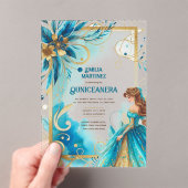 アクリルキンセアニェラティール(緑がかった色)金ゴールドフローラドレスカンス アクリル招待状 (インサイチュ (ポータブル))