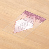 アクリルキンセアニェラバラ金ゴールドピンクグリッター アクリル招待状 (レイダウン)