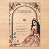 アクリルキンセアニェラバラ金ゴールドピンクドレスティアラ アクリル招待状 (正面)