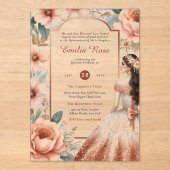 アクリルキンセアニェラバラ金ゴールドピンクドレスティアラ アクリル招待状 (正面)