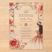 アクリルキンセアニェラバラ金ゴールドピンクドレスティアラ アクリル招待状 (正面)