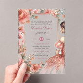 アクリルキンセアニェラバラ金ゴールドピンクドレスティアラ アクリル招待状 (インサイチュ (ポータブル))