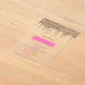 アクリルキンセアニェラホットピンク金ゴールドグラムディバクリン アクリル招待状 (レイダウン)