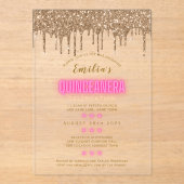 アクリルキンセアニェラホットピンク金ゴールドグラムディバクリン アクリル招待状 (正面)