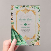 アクリルキンセアニラエメラルドグリーン金ゴールドドレス アクリル招待状 (インサイチュ (ポータブル))
