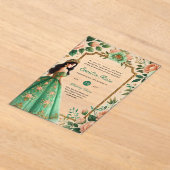 アクリルキンセアニラエメラルドグリーン金ゴールドドレス アクリル招待状 (レイダウン)