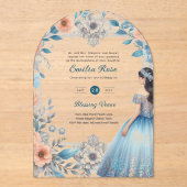 アクリルキンセアニラブルーシルバーピーチドレスフローラ アクリル招待状 (正面)