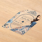 アクリルキンセアニラブルーシルバーピーチドレスフローラ アクリル招待状 (レイダウン)