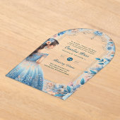 アクリルキンセアニラブルーシルバーピーチドレスフローラ アクリル招待状 (レイダウン)