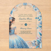アクリルキンセアニラブルーシルバーピーチドレスフローラ アクリル招待状 (正面)