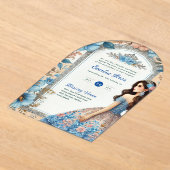 アクリルキンセアニラブルーシルバーピーチドレスフローラ アクリル招待状 (レイダウン)