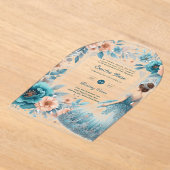 アクリルキンセアニラブルーシルバーピーチドレスフローラ アクリル招待状 (レイダウン)