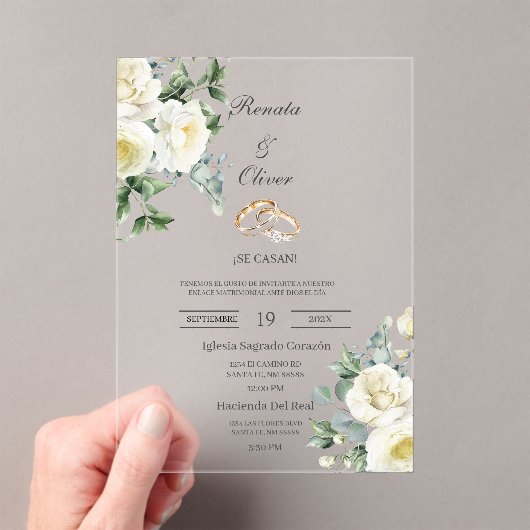 アクリルグリーン白い結婚式 アクリル招待状 (インサイチュ (ポータブル))