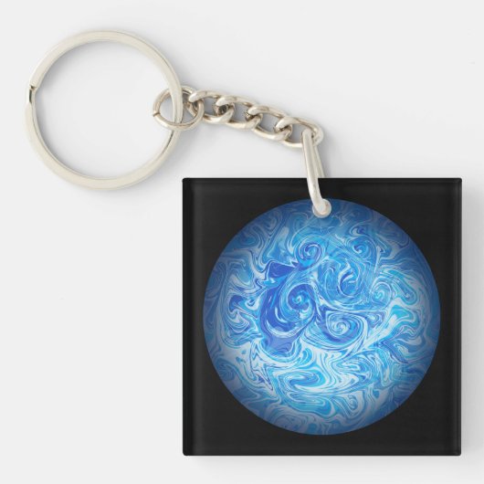 アクリルスクエア 静かな潮流 フルイドアート キーチェーン (正面)