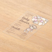 アクリルテディベアベビーシャワーガールスペインの アクリル招待状 (レイダウン)