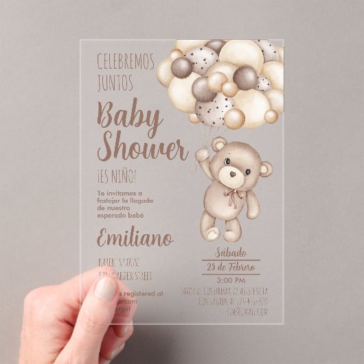 アクリルテディベア赤ちゃんシャワースペインの招待状 アクリル招待状 (インサイチュ (ポータブル))