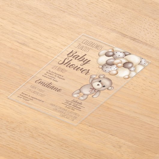 アクリルテディベア赤ちゃんシャワースペインの招待状 アクリル招待状 (レイダウン)
