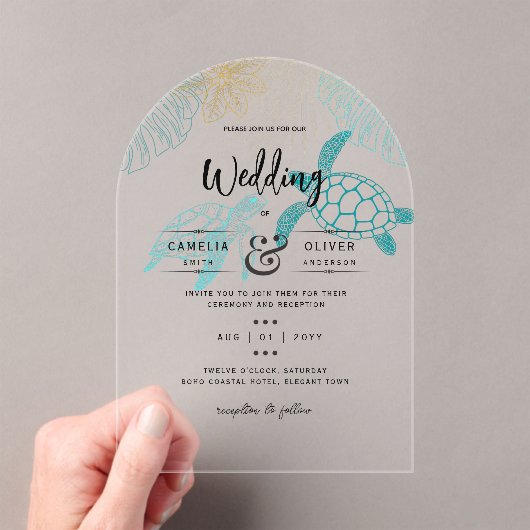 アクリルデスティネーションウェディングビーチウミガメ アクリル招待状 (インサイチュ (ポータブル))